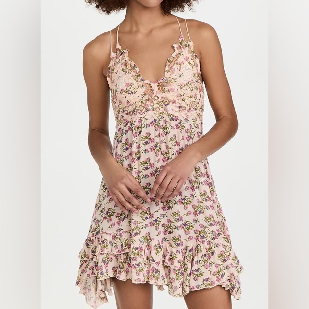 Free People Adella Floral Printed Boho Mini Dress Size XS